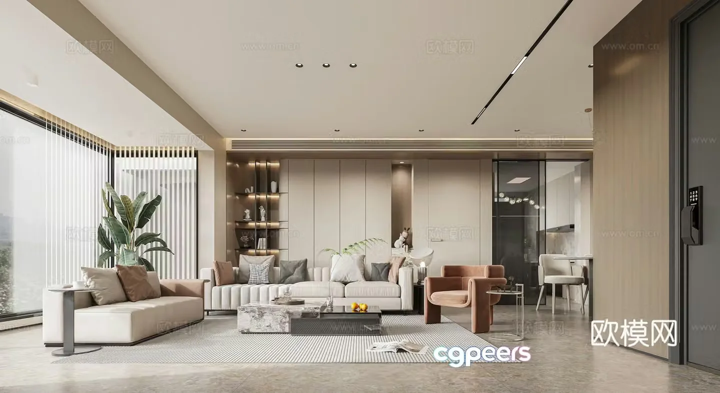 Modern living and dining room 3d model