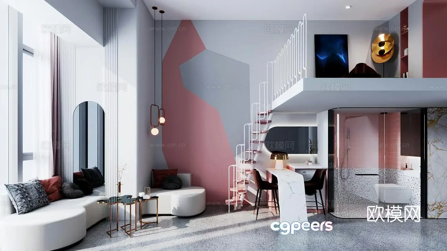 Modern single apartment 3d model