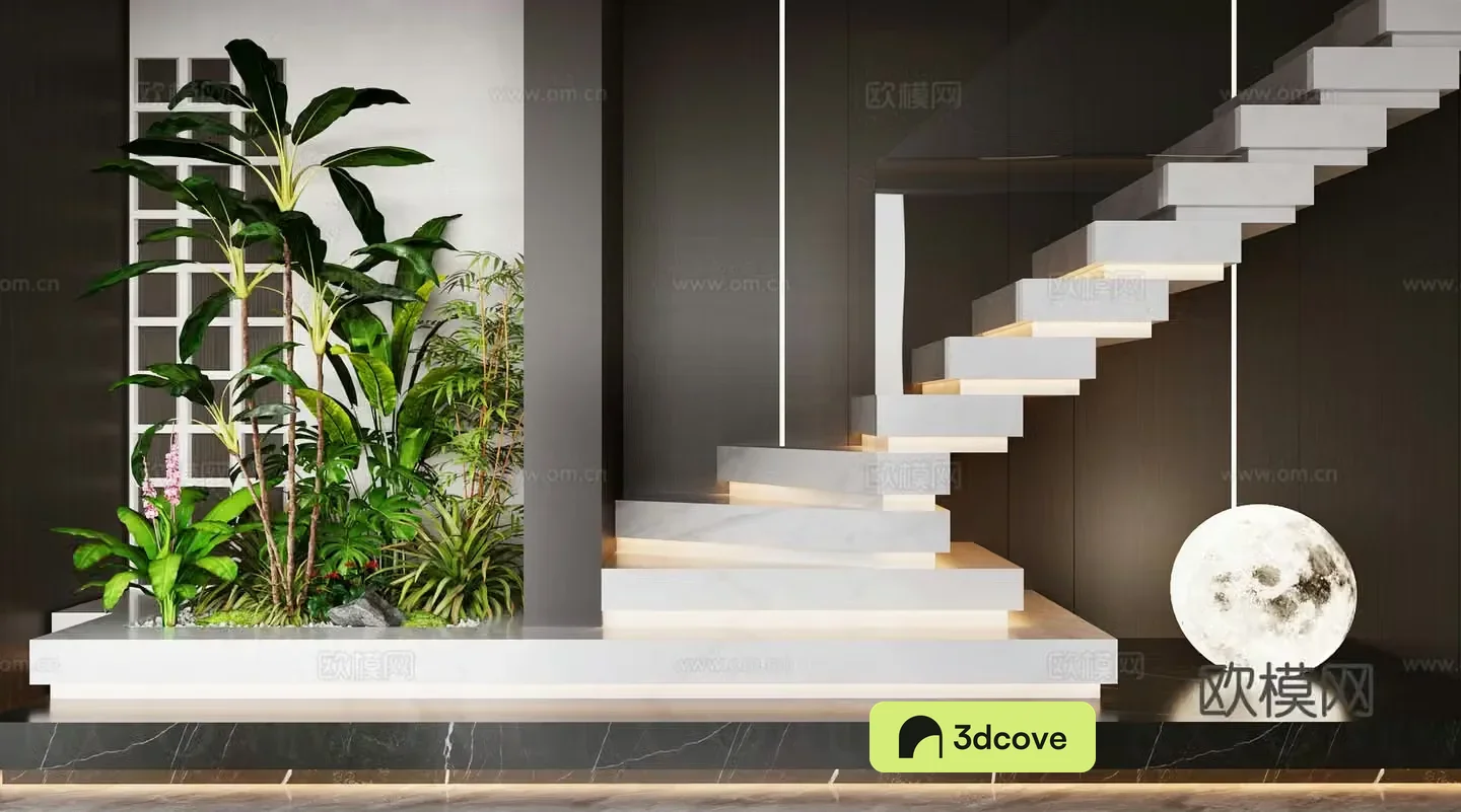 New Chinese interior landscape stair landscape basement landscape sketch landscape stairwell end view