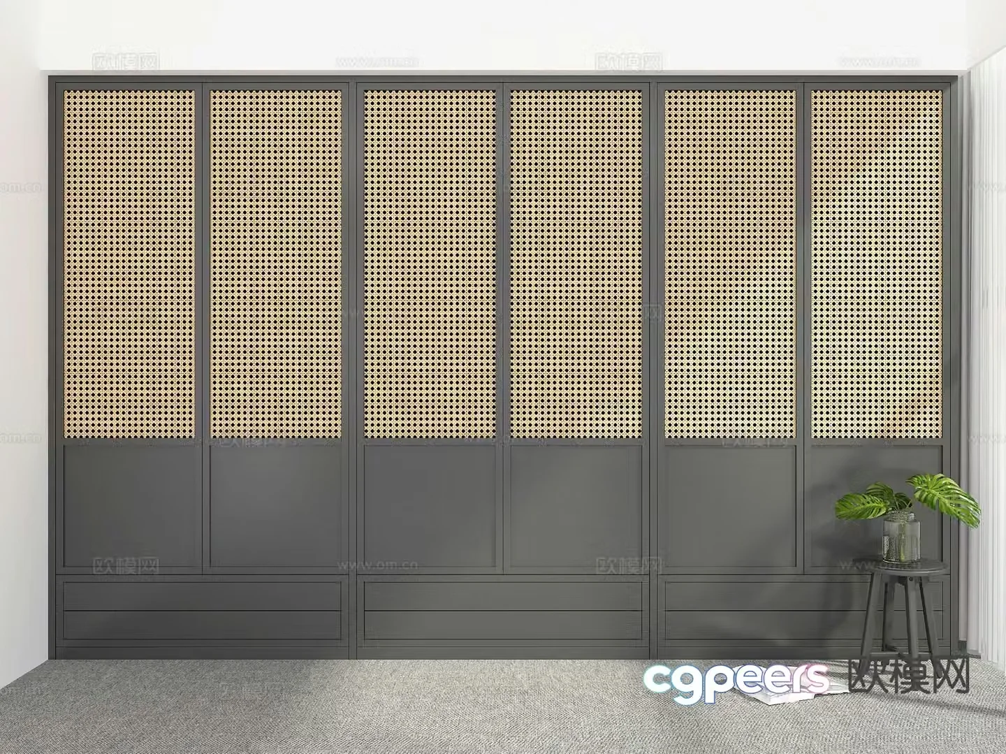 Wabi-sabi rattan wardrobe wardrobe 3d model