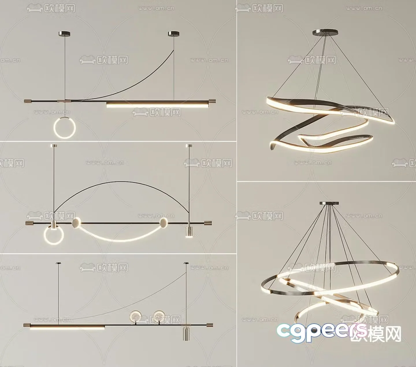 Long chandelier ring chandelier 3d model