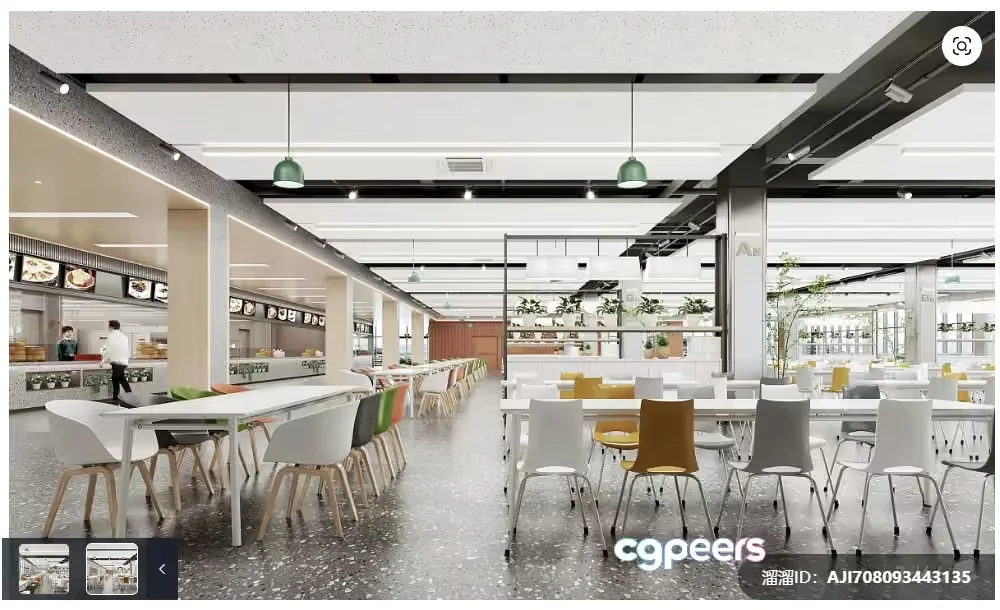 A Large Cafeteria With White Tables And Chairs 3D Model – 18707 – VRAY Render