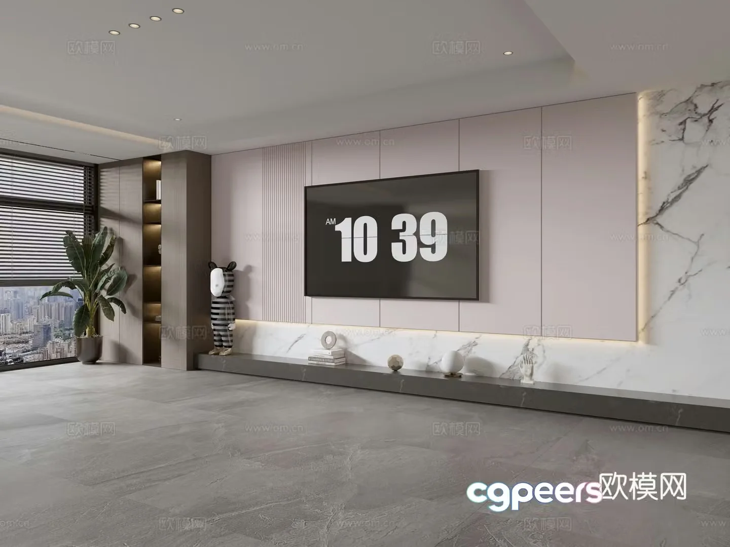 Modern Italian living room light luxury TV background wall full wall TV cabinet marble background wall 3d model