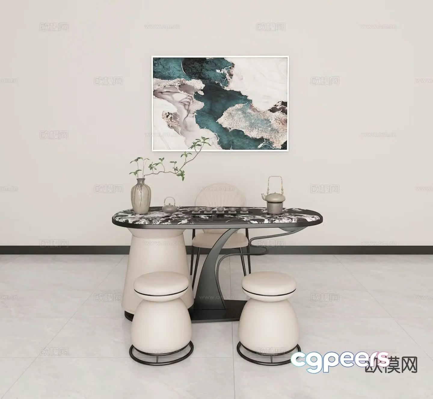 Modern tea table and chairs tea table 3d model