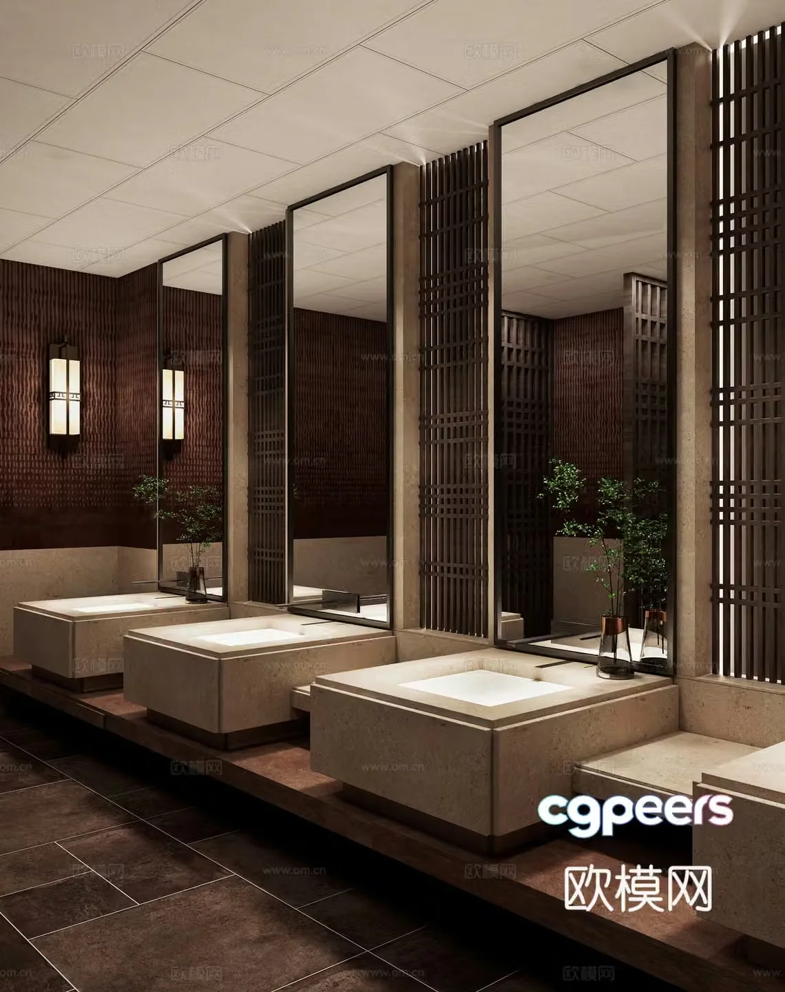 Public bathroom handbasin area 3D model