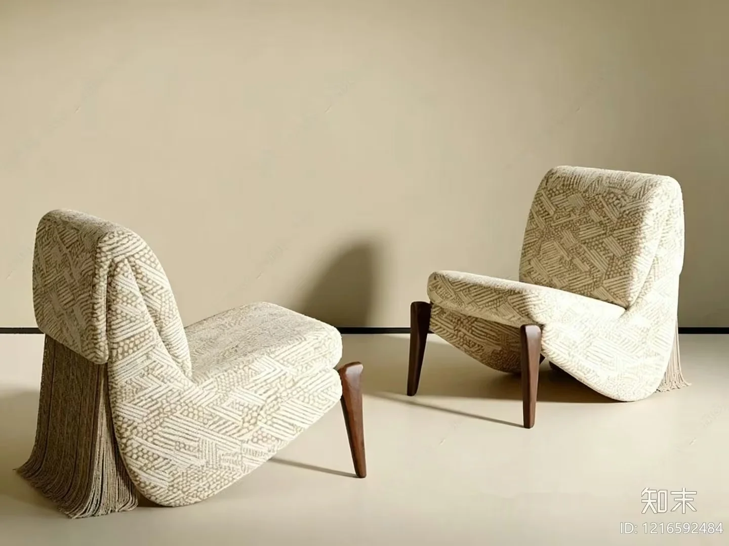 Two Chairs With Cream-Colored Upholstery And Wooden Legs 3D Model – 15031 – VRAY Render