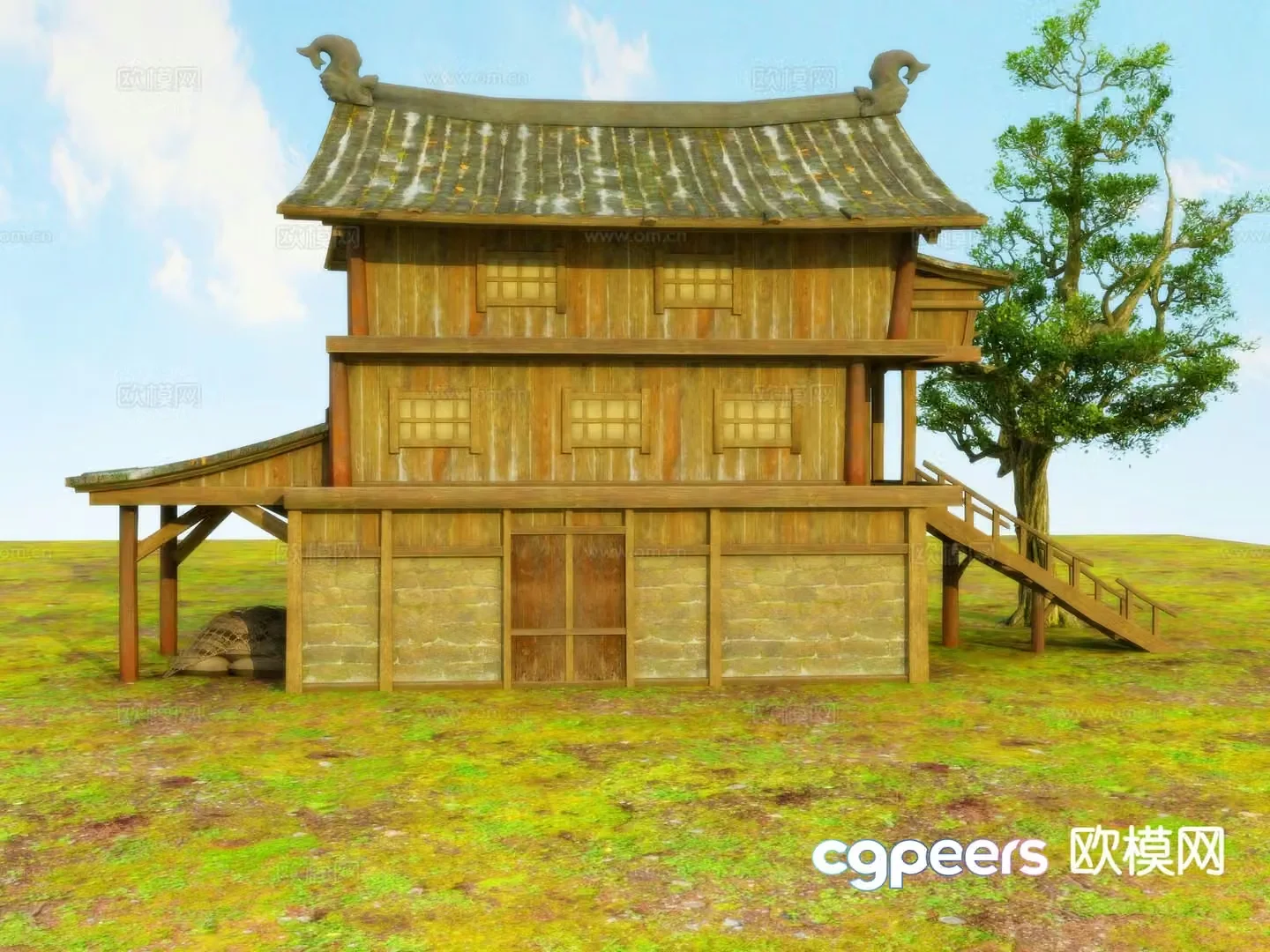 Chinese wooden house rural house 3d model