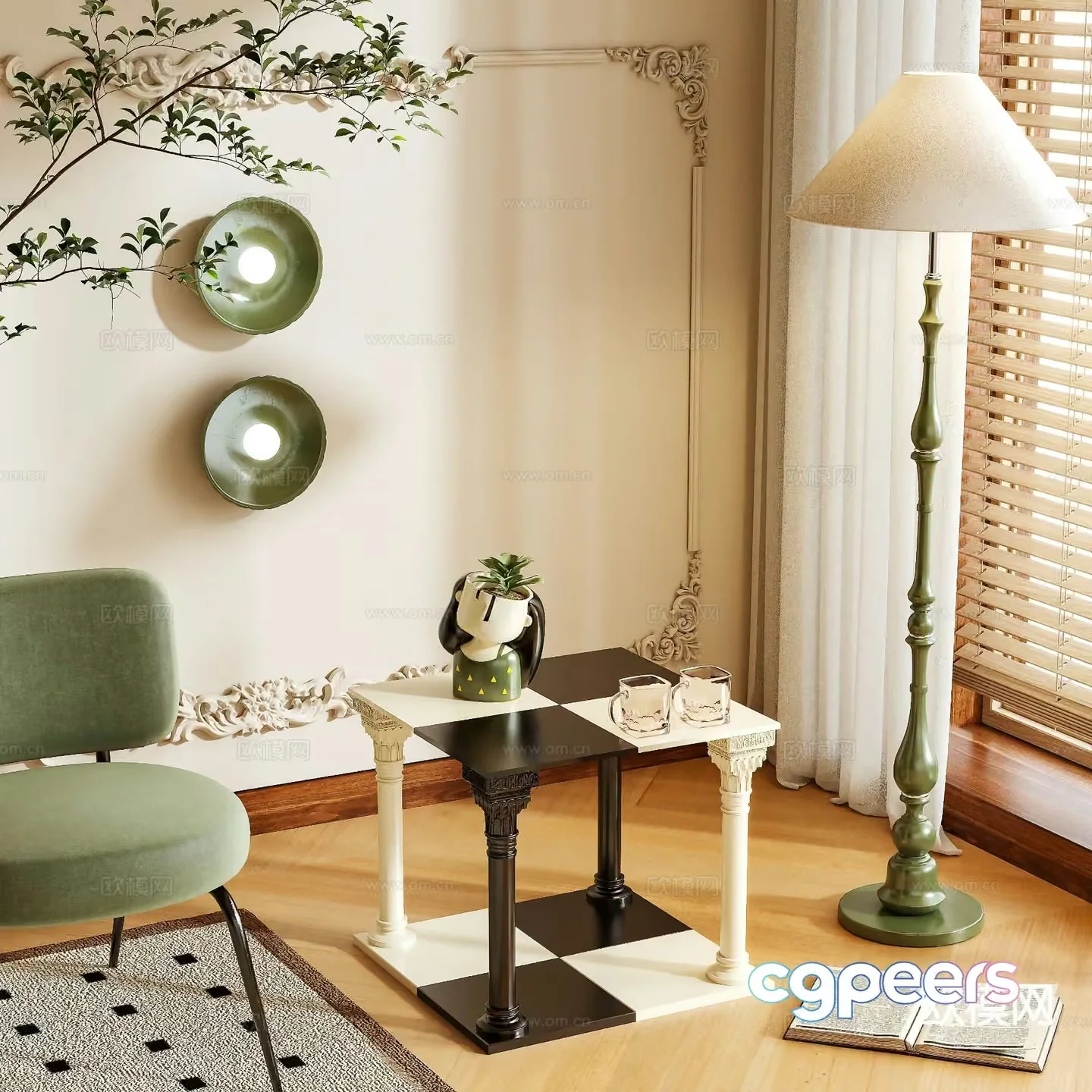 A Living Room With A Table And Chair 3D Model – 4083 – VRAY Render