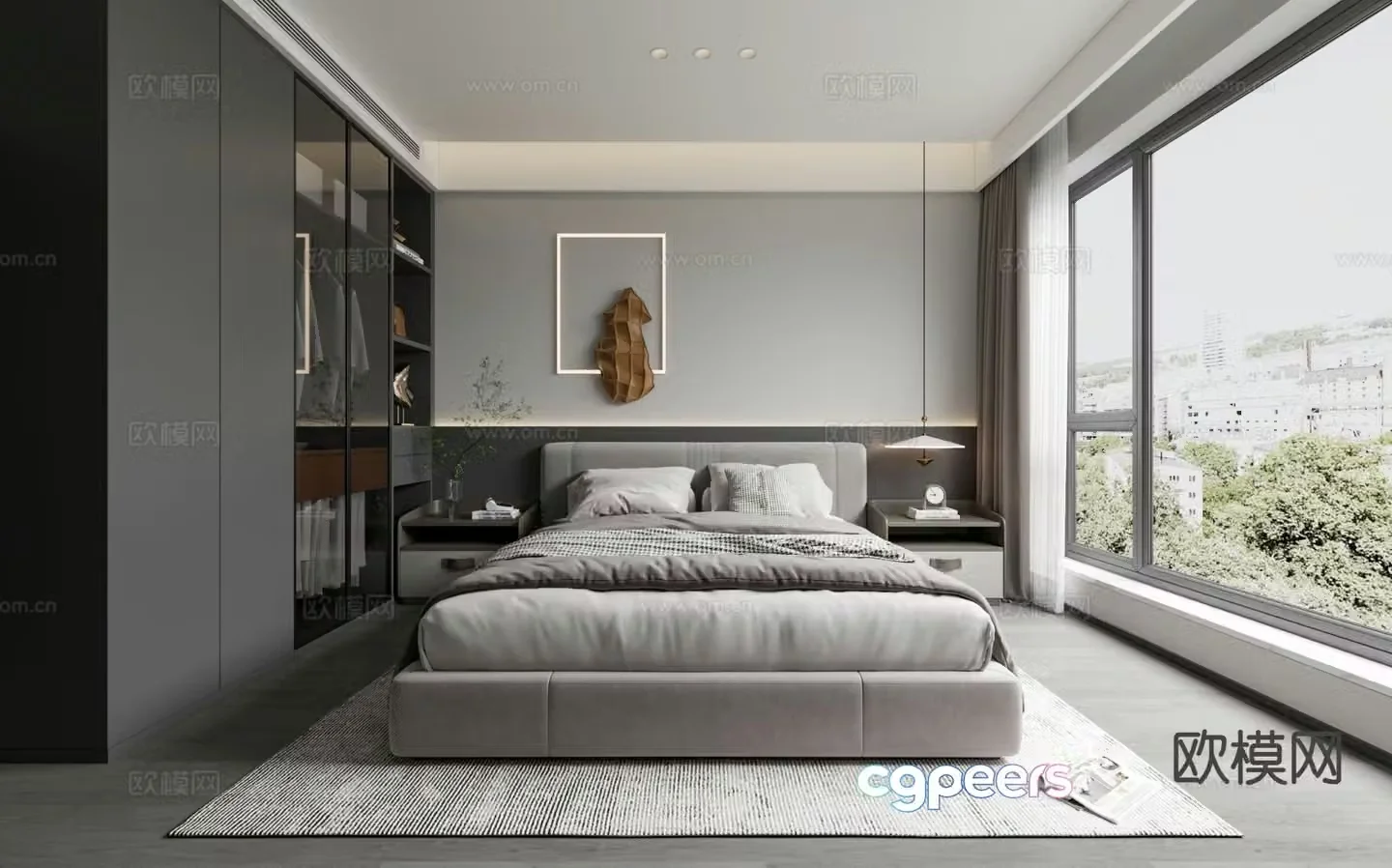 Advanced gray bedroom master bedroom 3d model