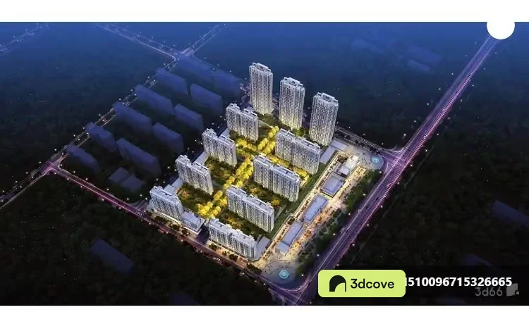 The Main Subject Is A Cityscape At Night Featuring A Large Building Complex