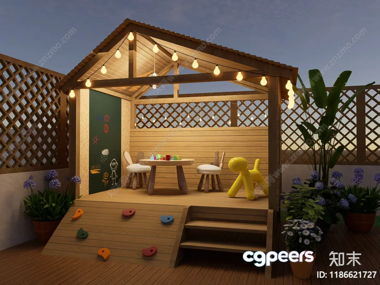 A Wooden Deck With A Playhouse 3D Model – 16811 – VRAY Render