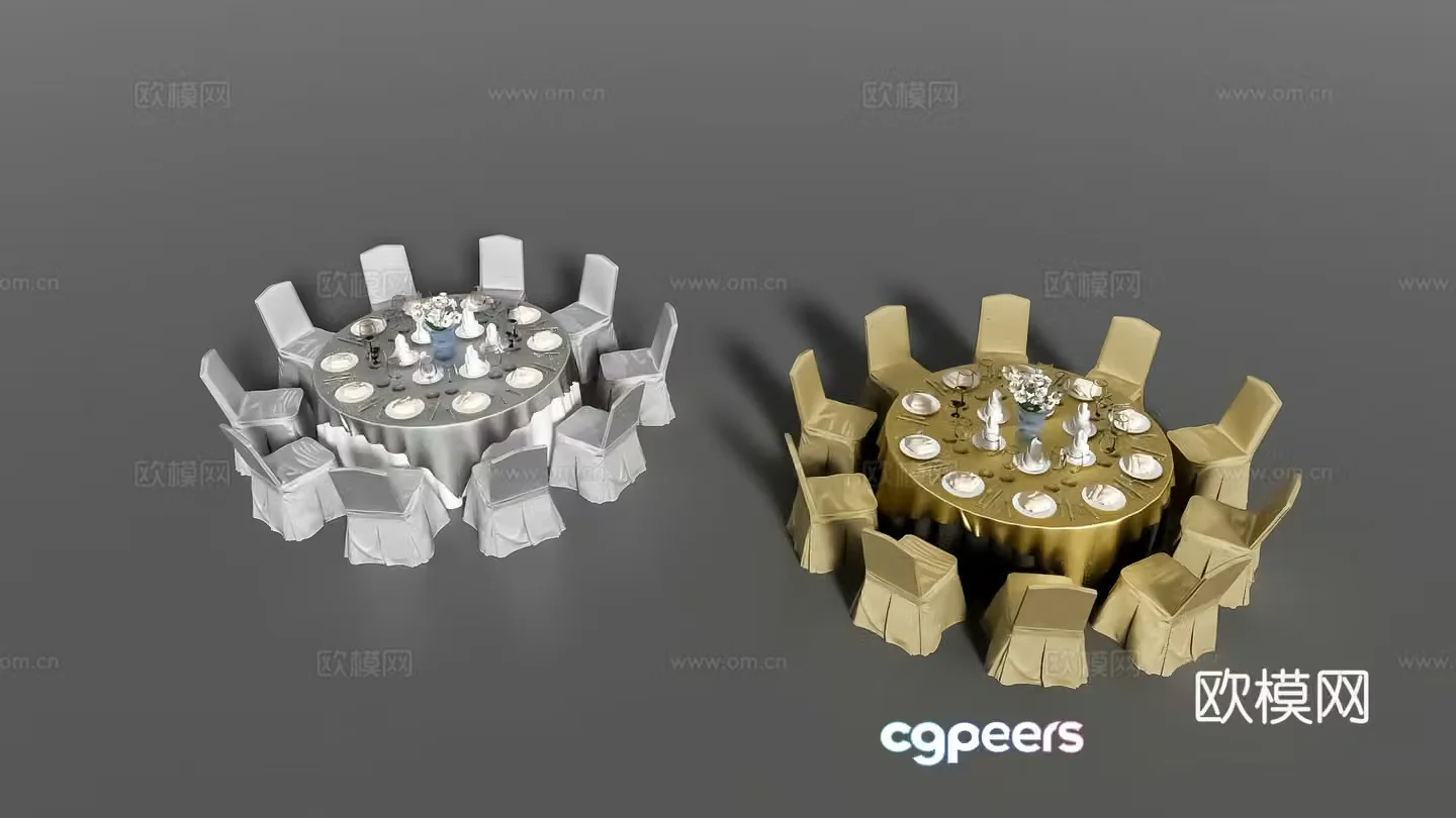 Modern banquet table dinner table round dining table chair 3d model