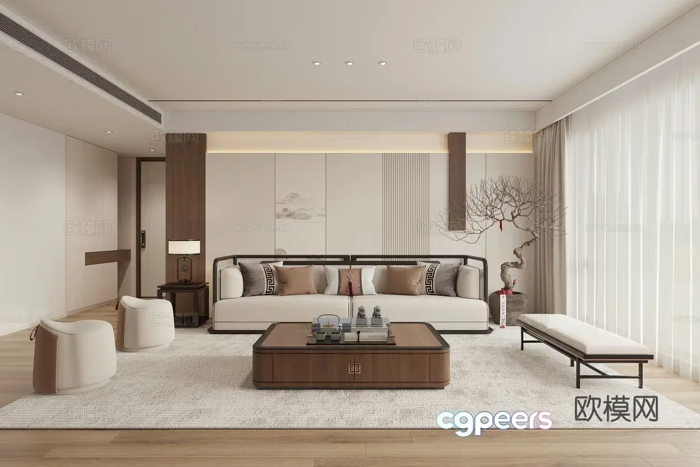 New Chinese style Zen living room combination sofa leisure chair 3D model