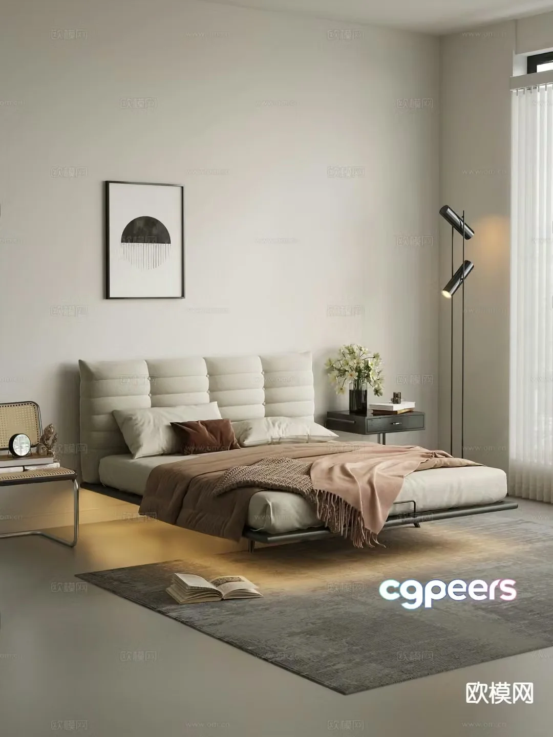 Modern suspended double bed 3d model