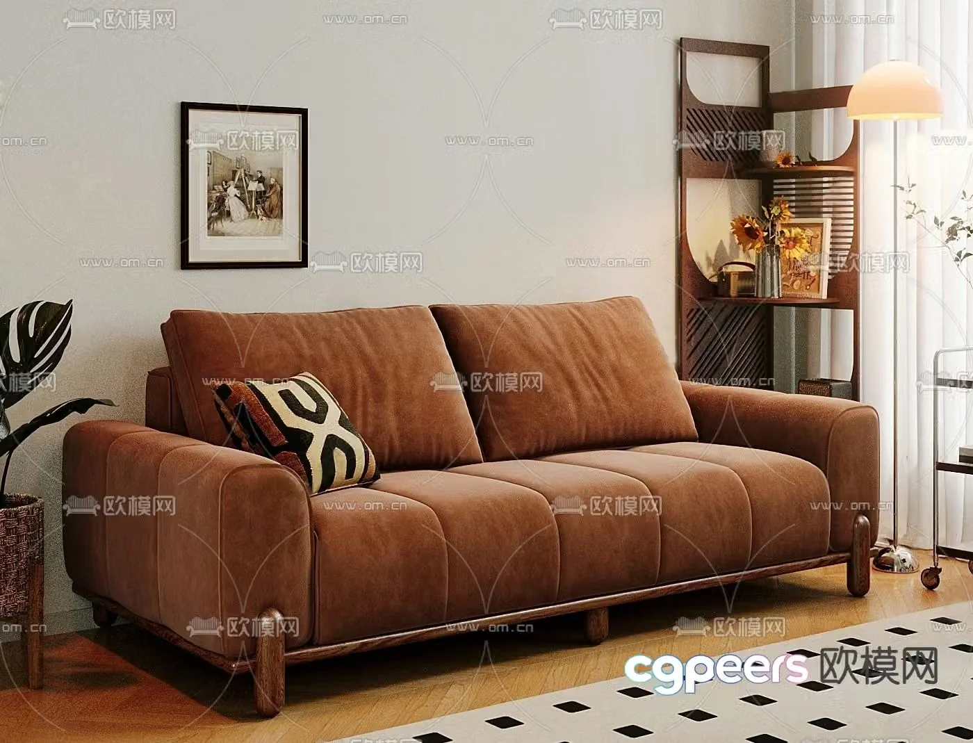 Modern fabric sofa double sofa 3d model