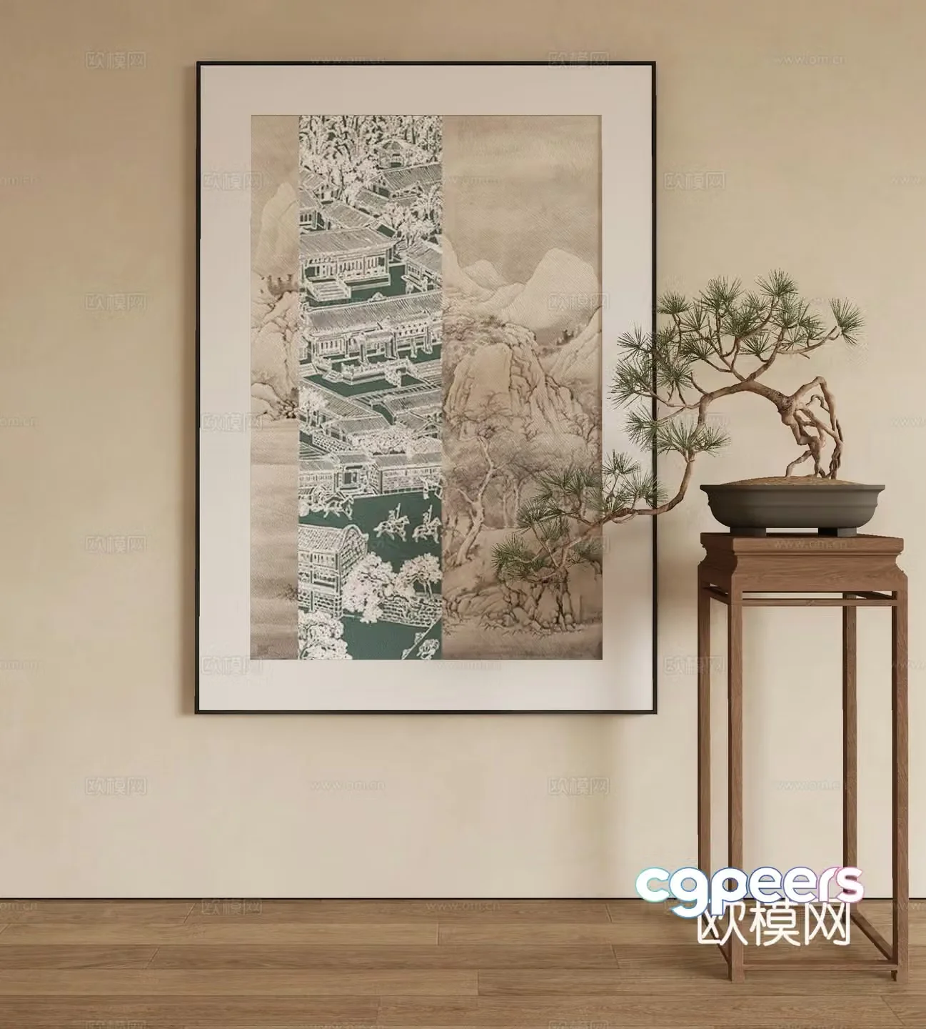 New Chinese style decorative painting architectural hanging painting 3D model