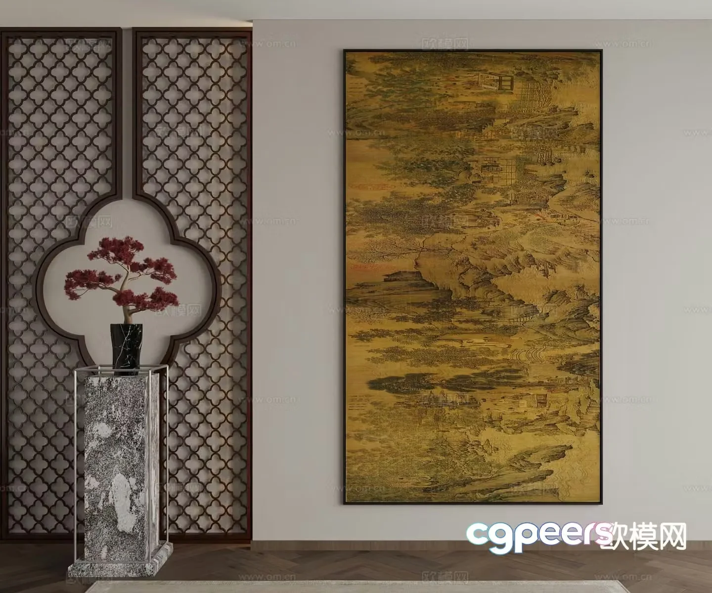 New Chinese style architectural painting decorative painting hanging painting 3D model
