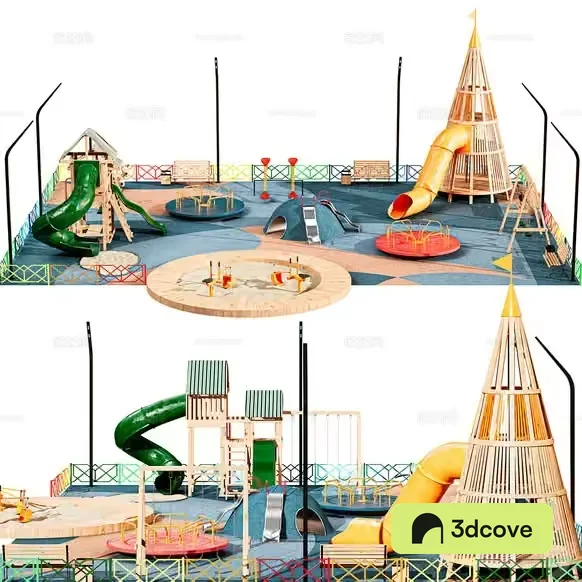 A Large Playground With Various Slides And Climbing Structures