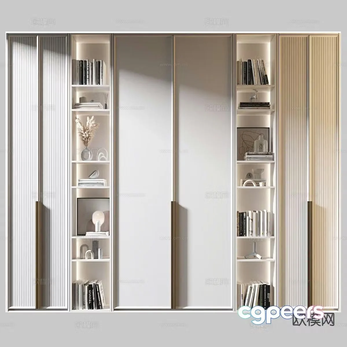 Cream style decorative cabinet bookcase 3d model