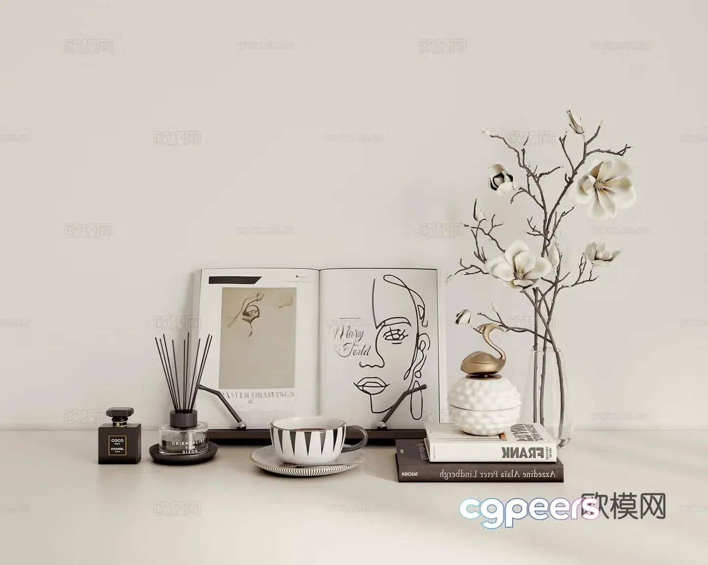 Combination ornaments book vase 3d model