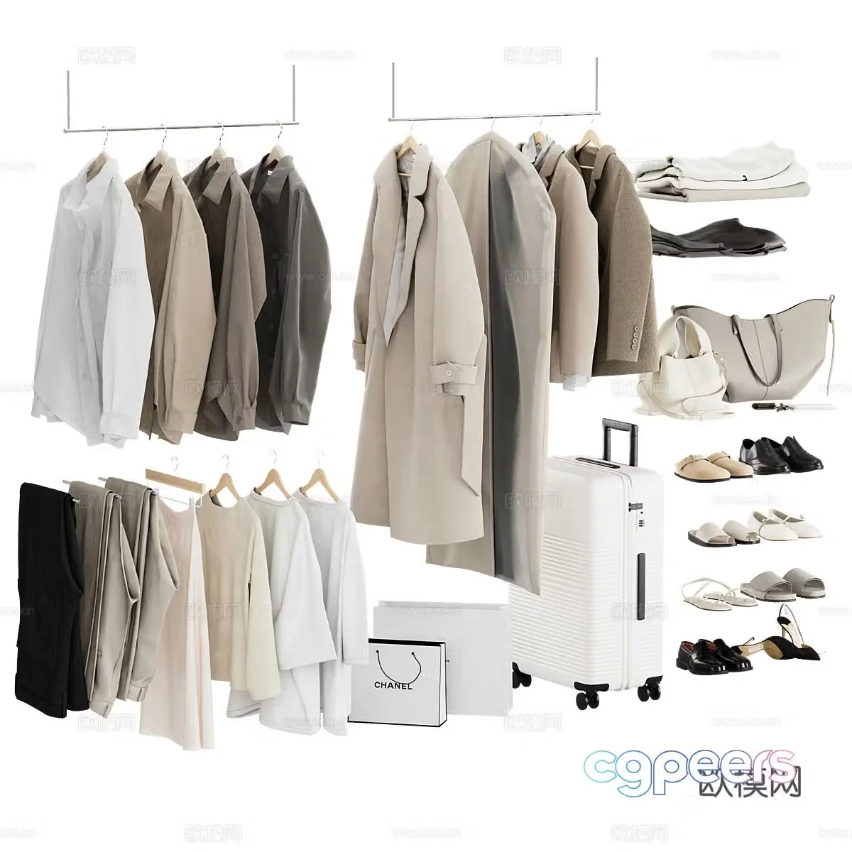 Modern clothing shoes and hats 3d model