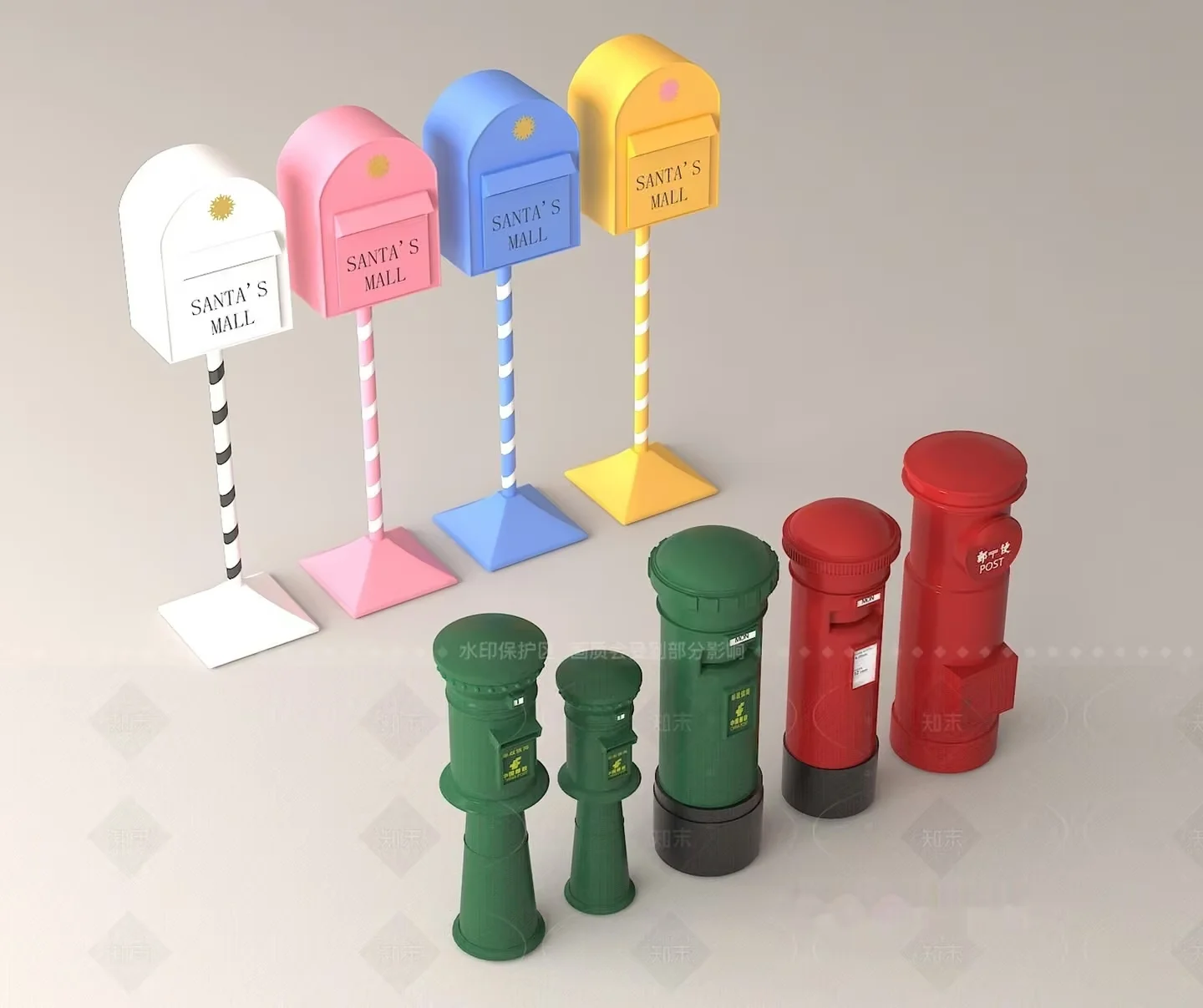 Green Post Boxes 3D Model – 13511 – VRAY Render