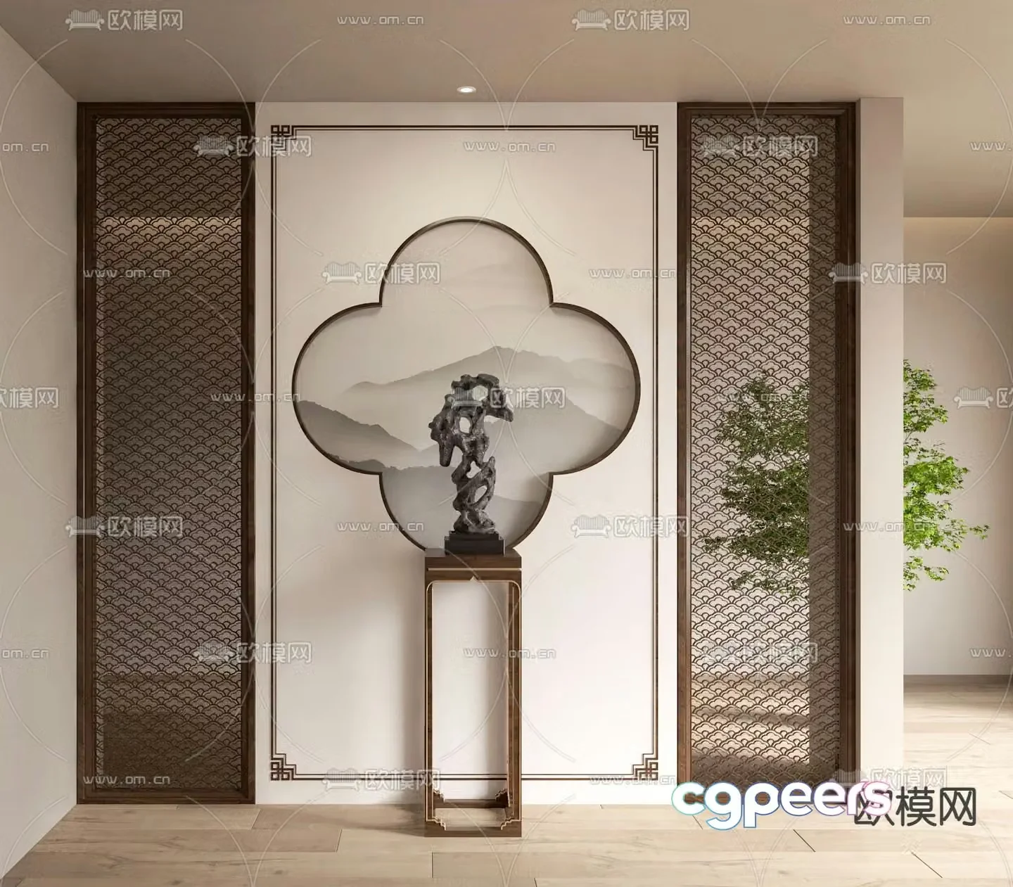 New Chinese style entrance partition Grid 3D model