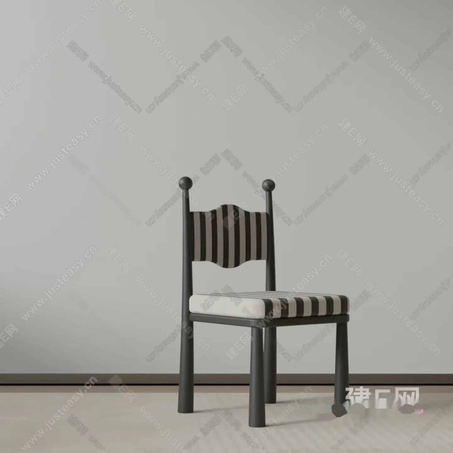 A Black And White Striped Chair 3D Model – 2254 – VRAY Render