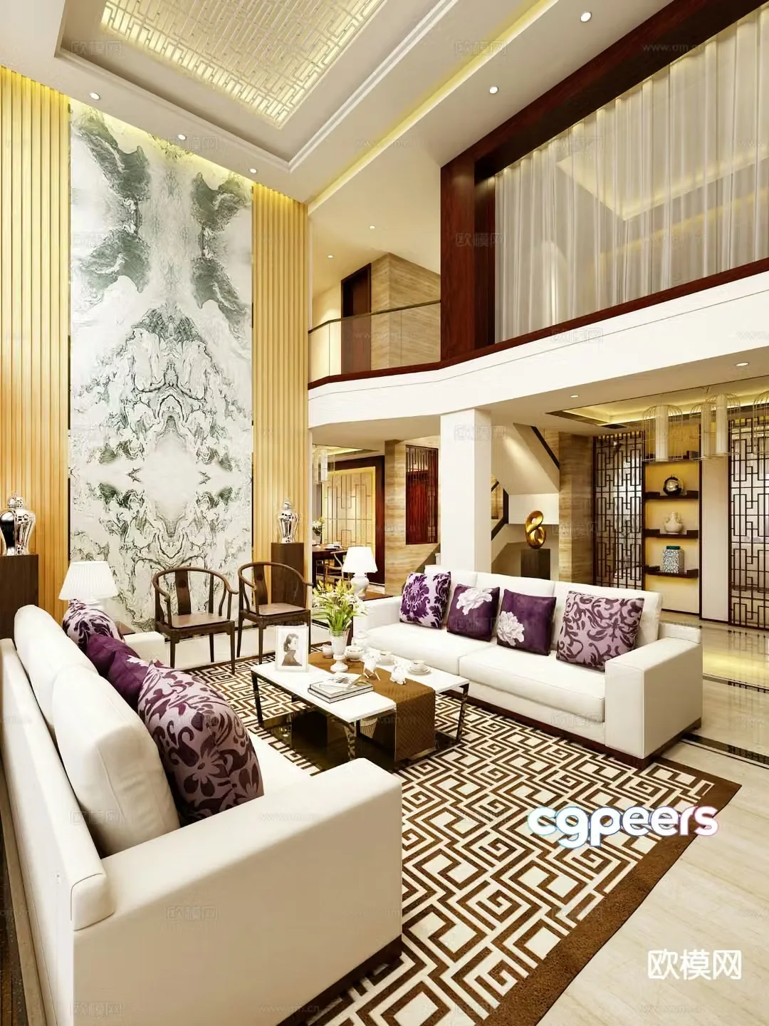 New Chinese style villa living room 3D model