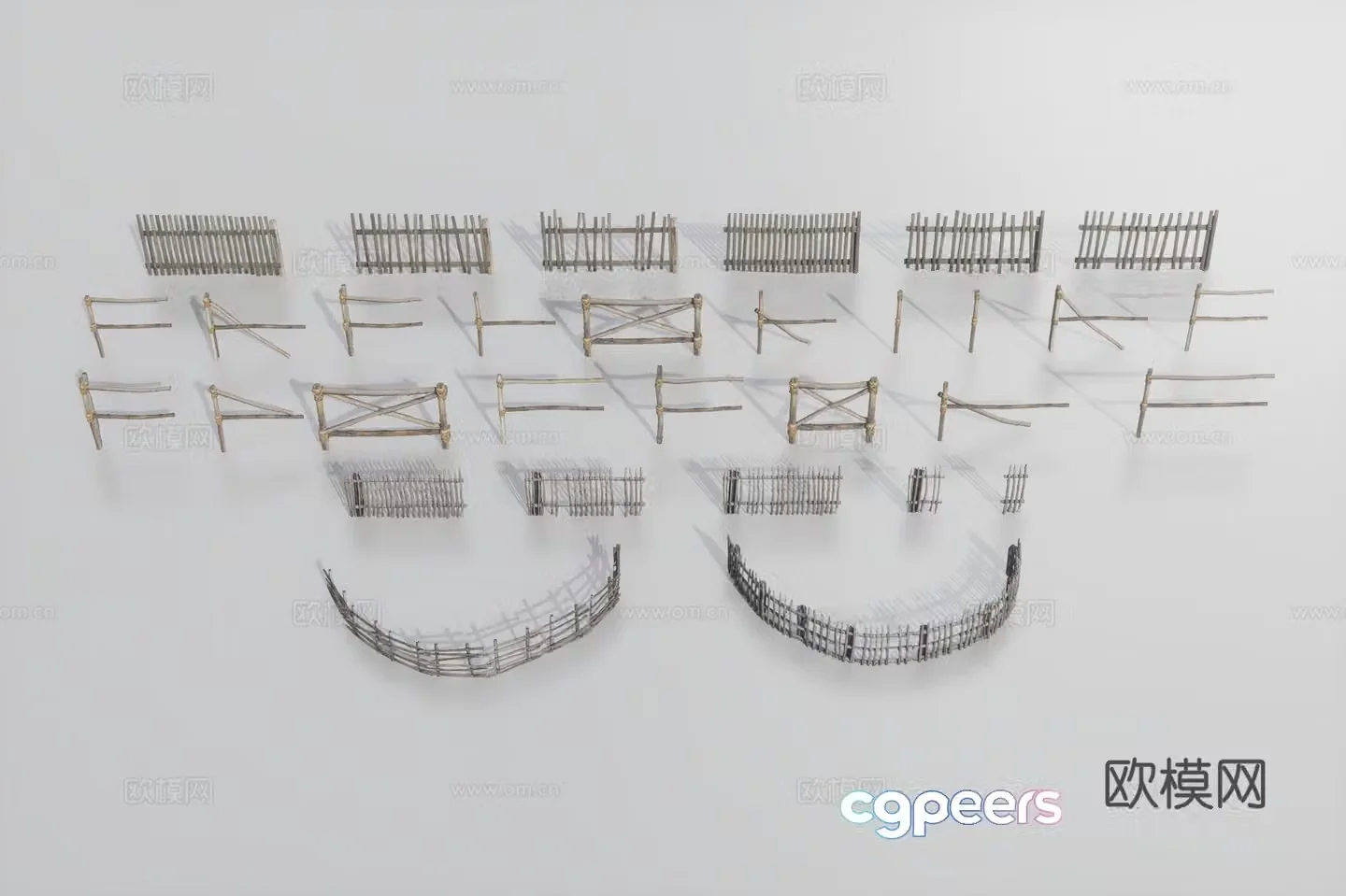 wabi-sabi railing guardrail wooden fence 3d model