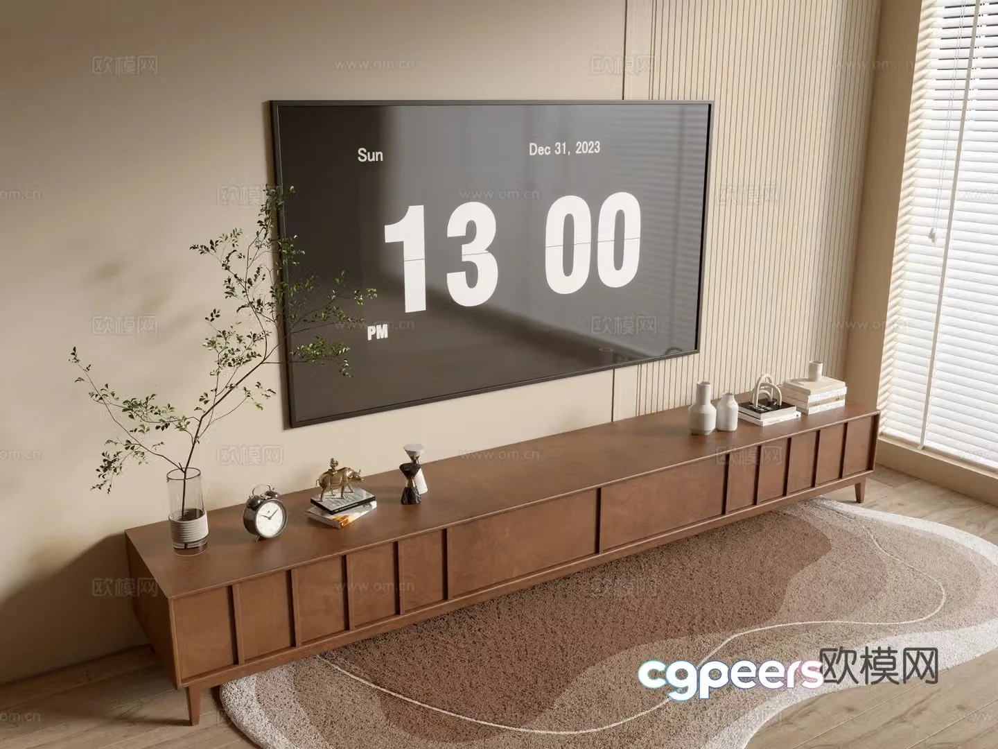 Modern wood grain TV cabinet simple side cabinet chest of drawers low cabinet whole cabinet side cabinet balcony 3D model