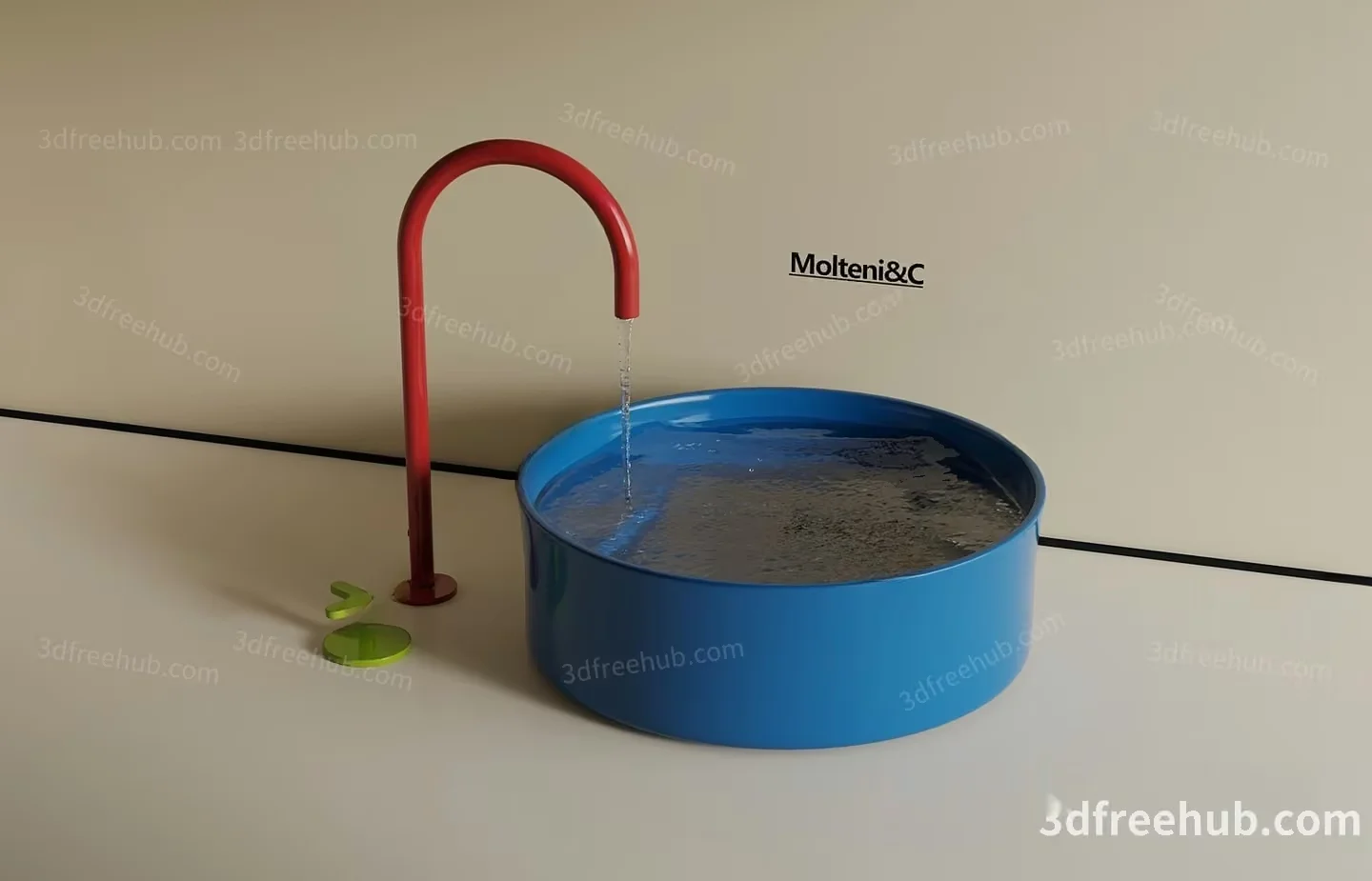 A 3D Rendering Of A Faucet And A Blue Basin 3D Model – 21281 – VRAY Render