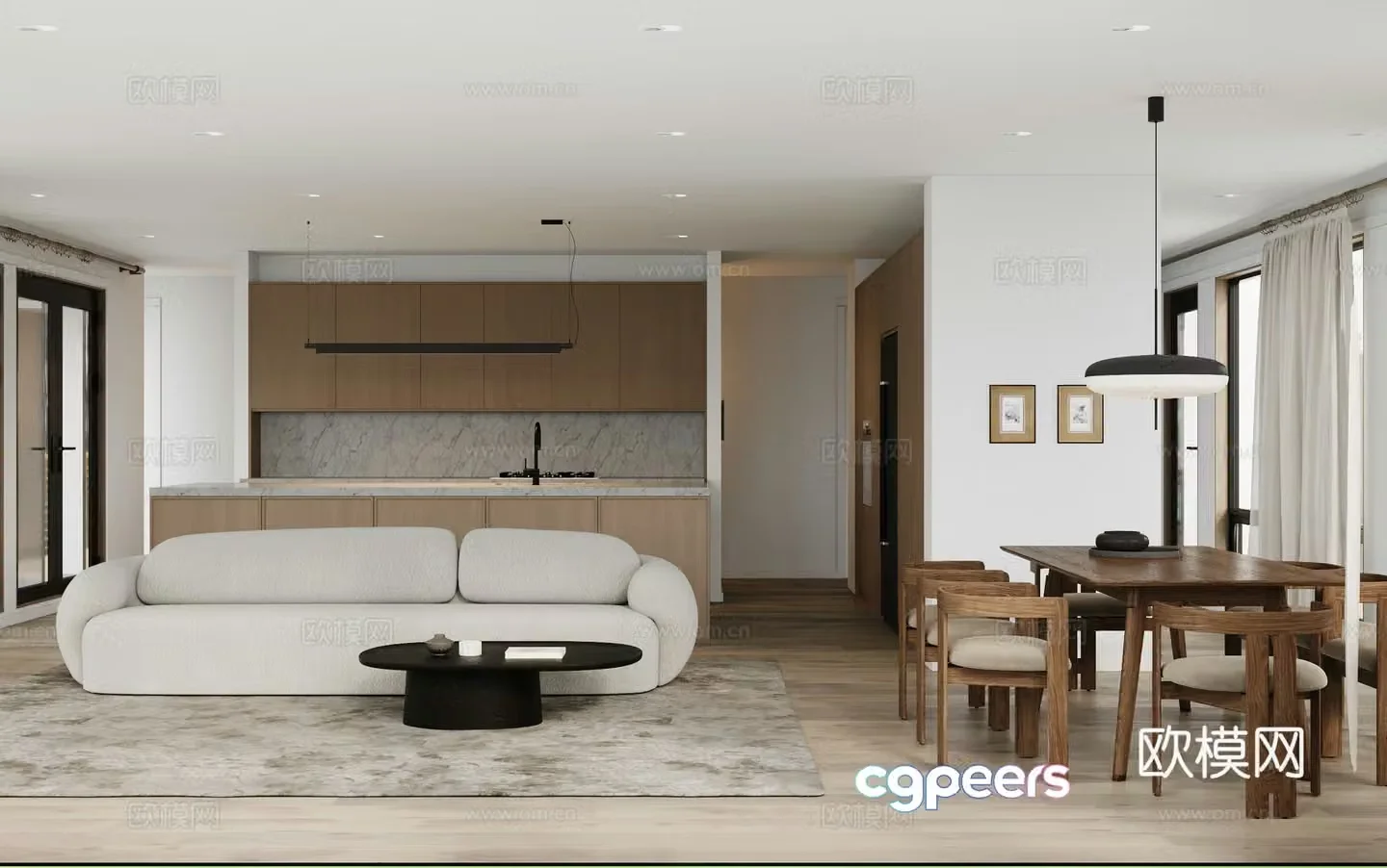 Modern living and dining room 3d model