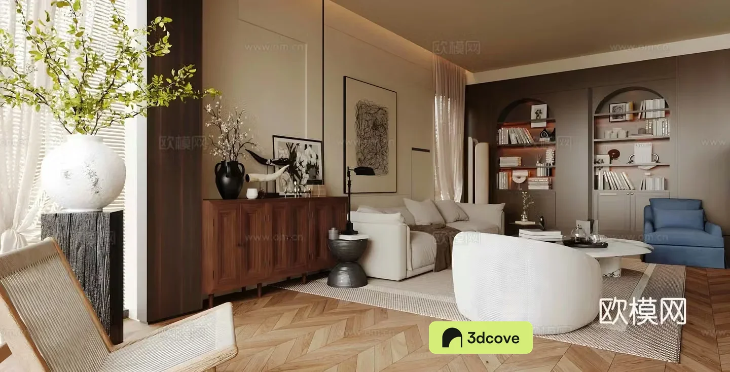 Medium style living room Retro style living room No owner light living room Fabric sofa Medium style sofa coffee table 3D model