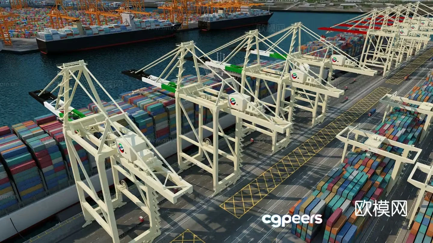 Modern terminal container tower crane port scene 3d model