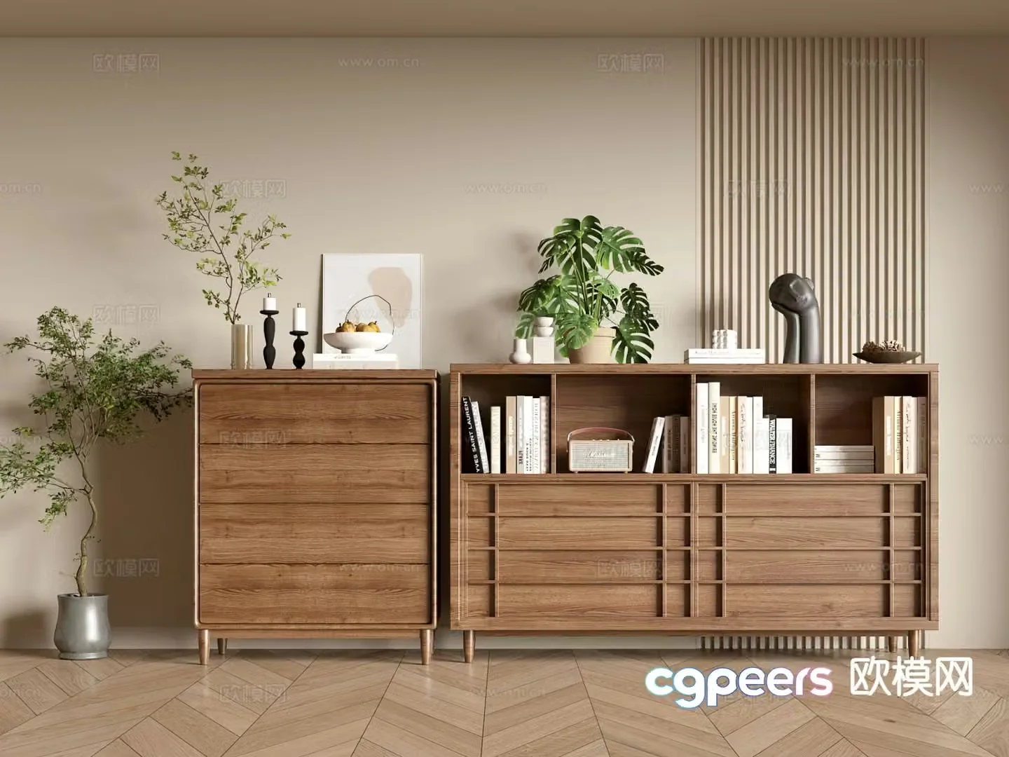 Log wind edge cabinet chest cabinet 3d model