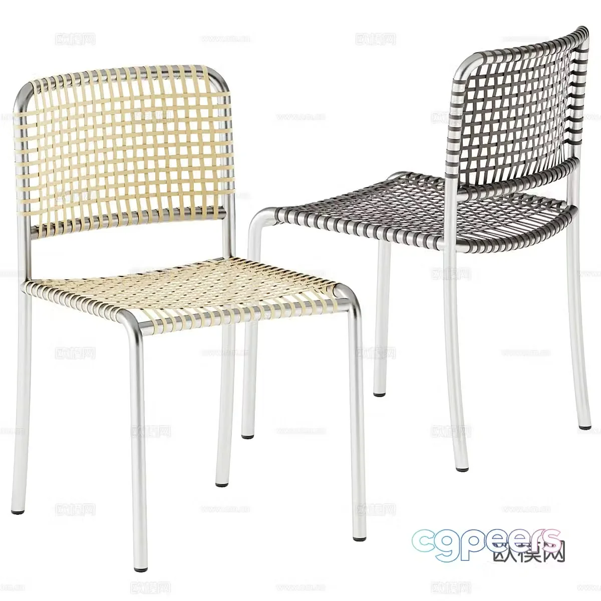 Modern stainless steel rattan single chair 3d model