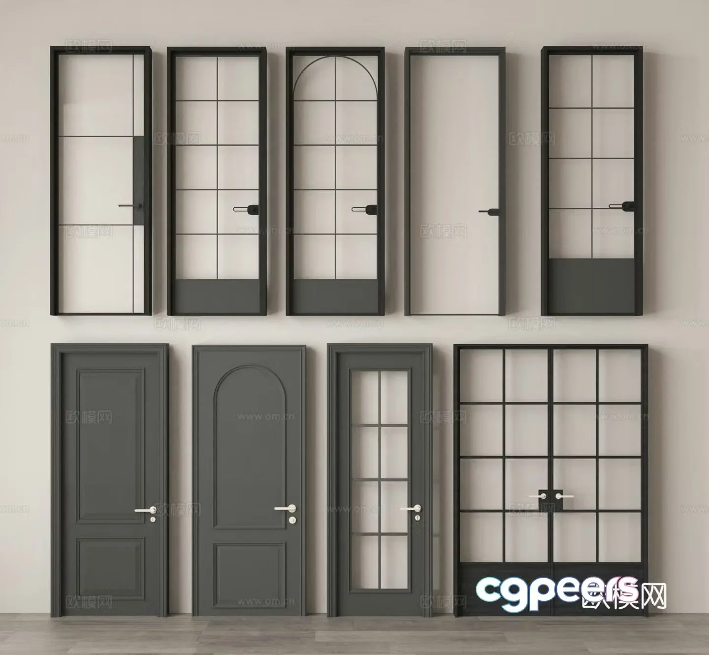 Single-open door Glass door Bathroom door Bedroom door Glass double-open door 3D model