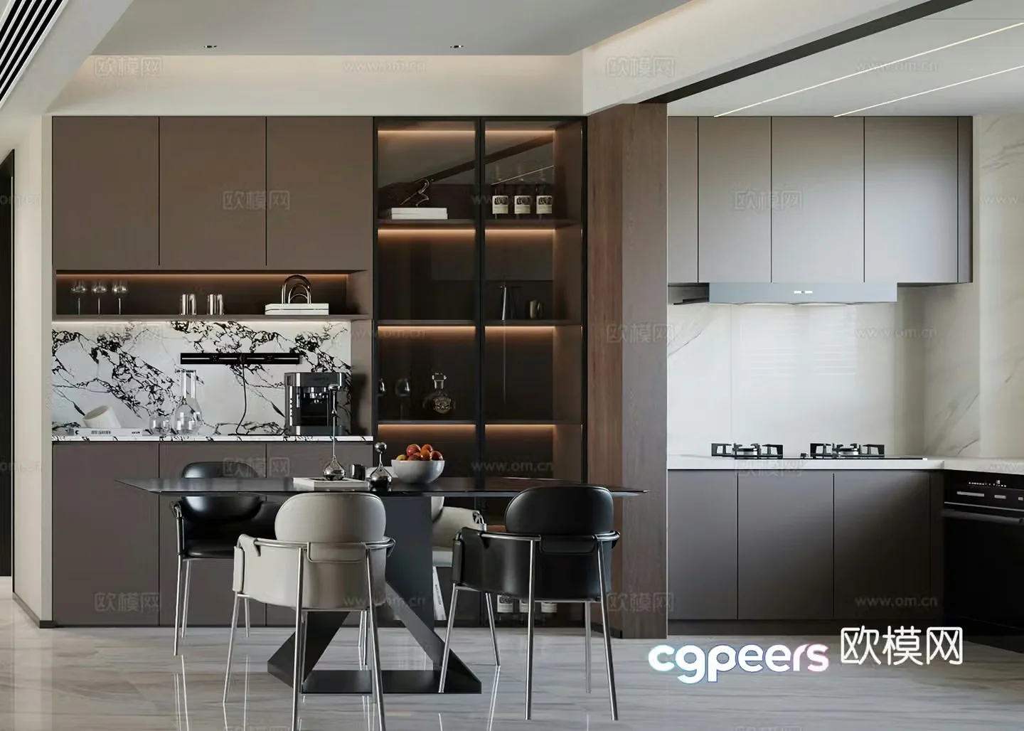 Italian restaurant modern restaurant black and white and gray restaurant open kitchen western kitchen modern living restaurant 3d model