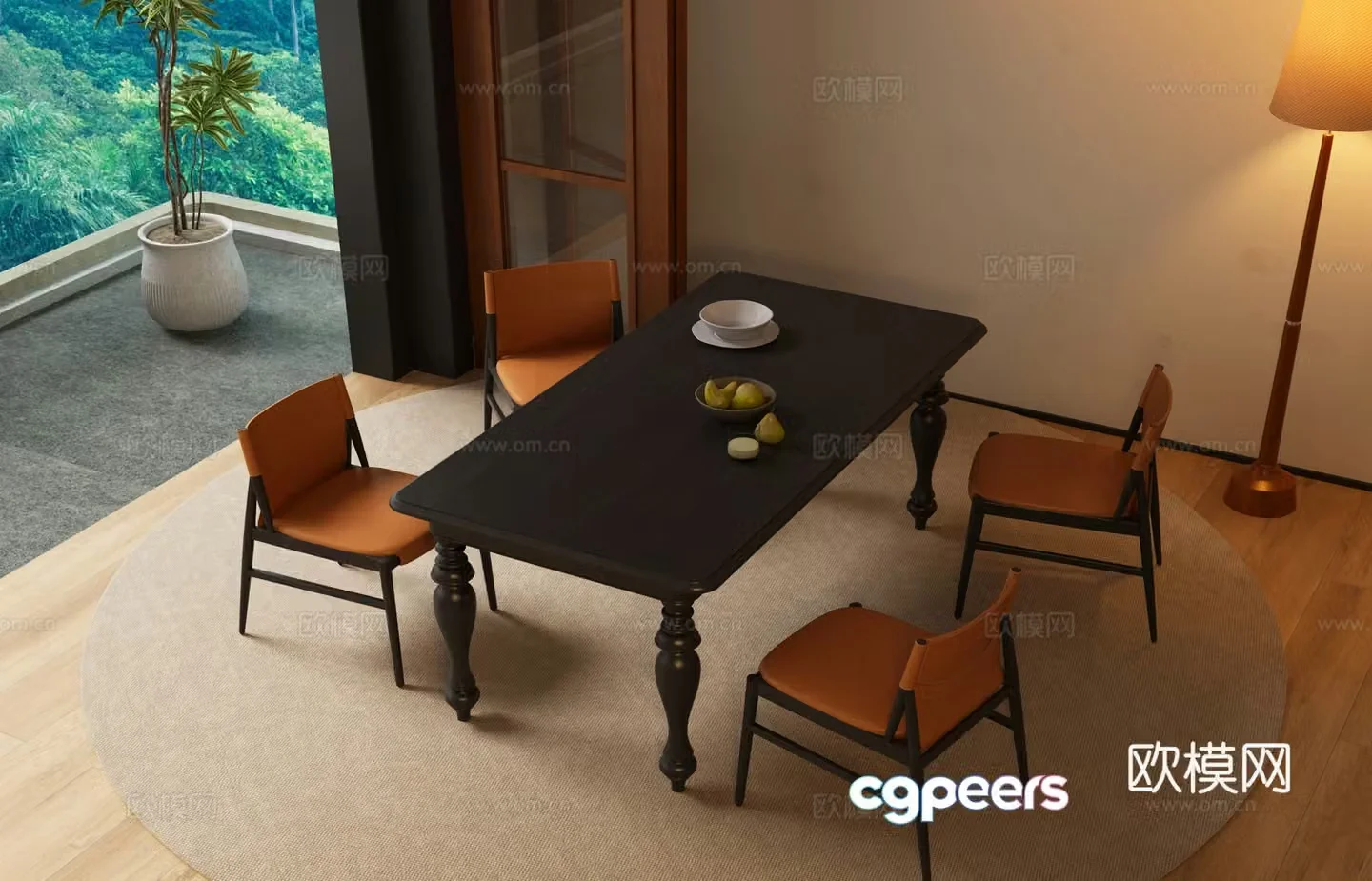 French retro dining table and chair French medieval dining table and chair 3D model