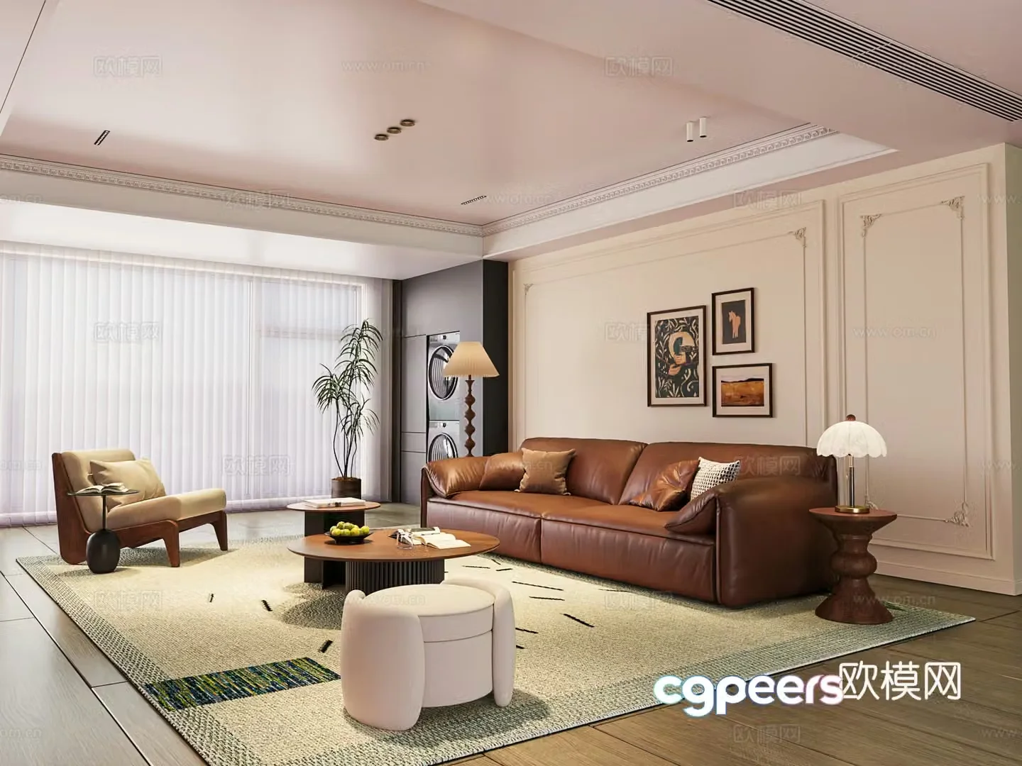 Modern living room sofa coffee table combination 3D model
