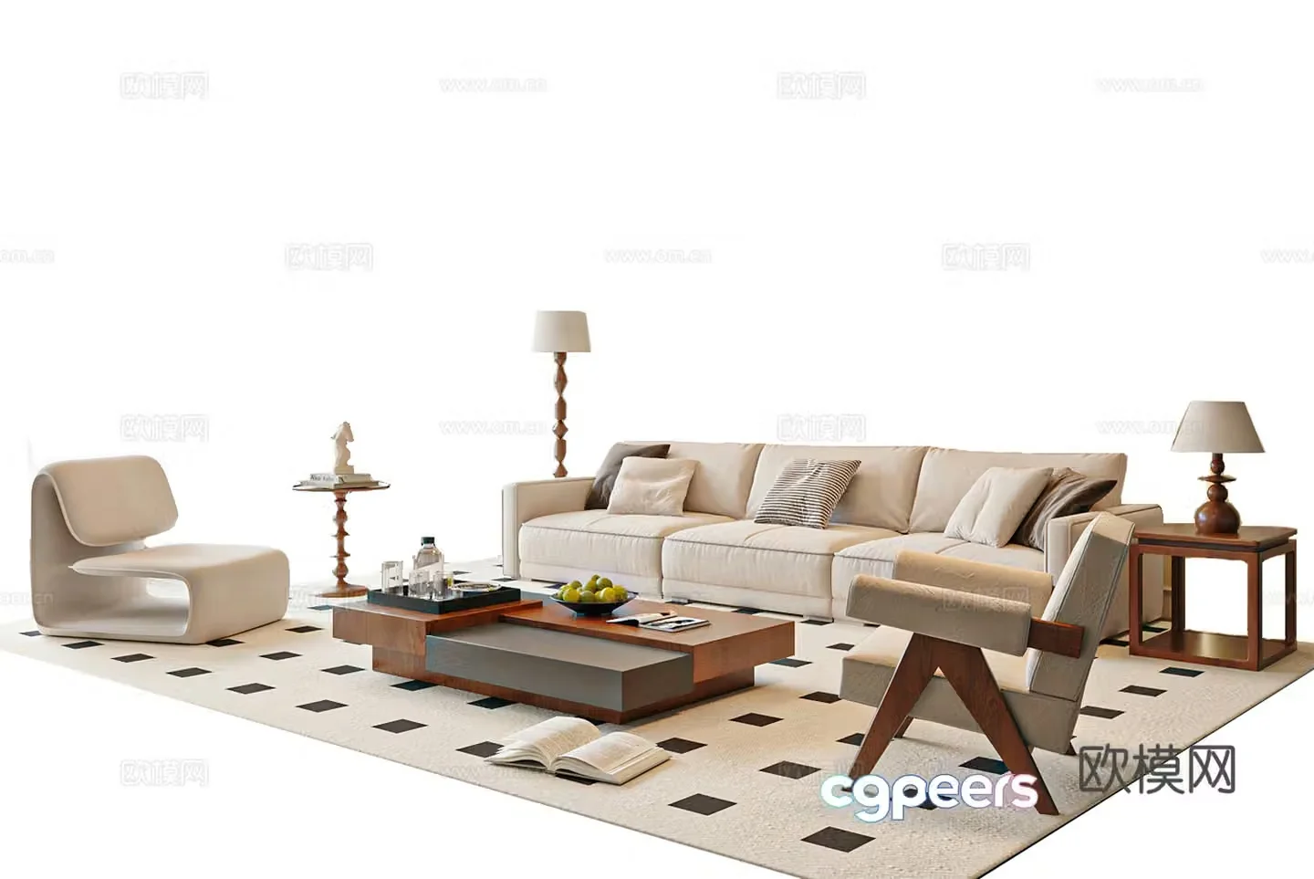 Modern medieval sofa coffee table combination 3D model