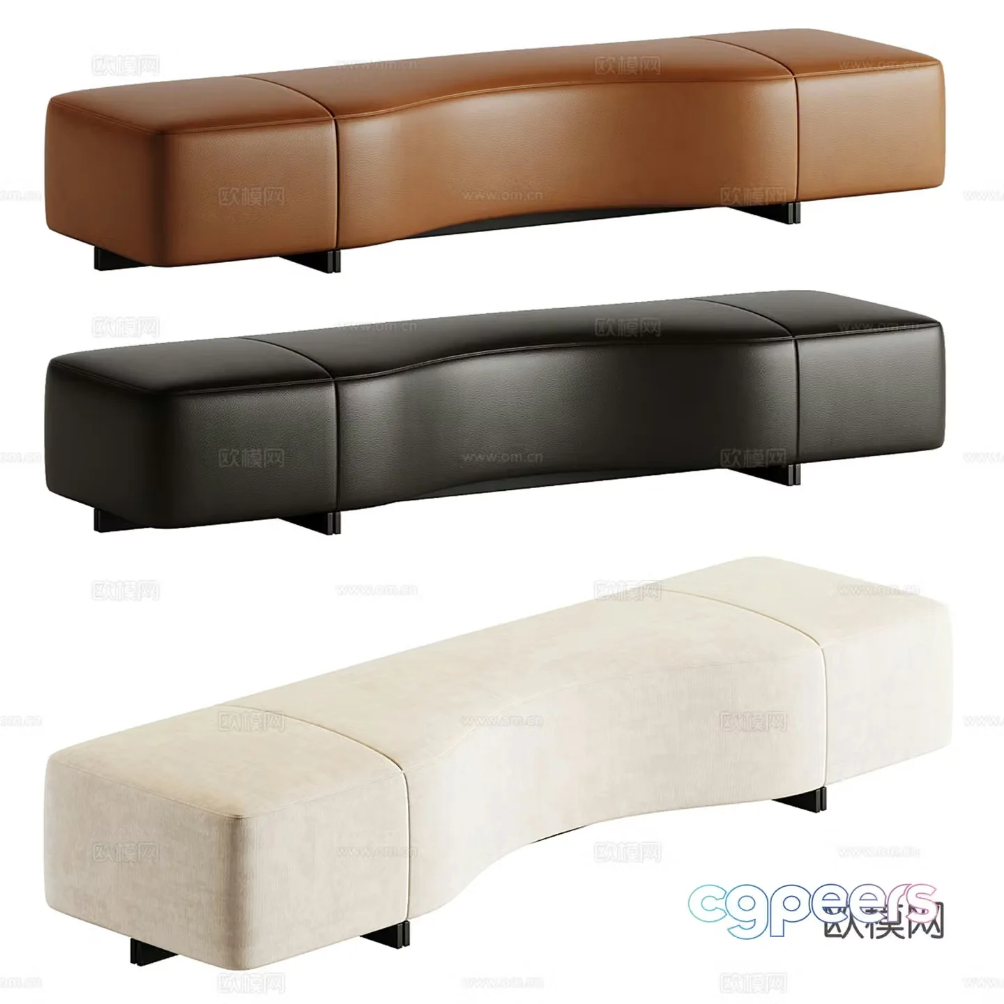 Modern leather sofa stool low stool bench 3d model