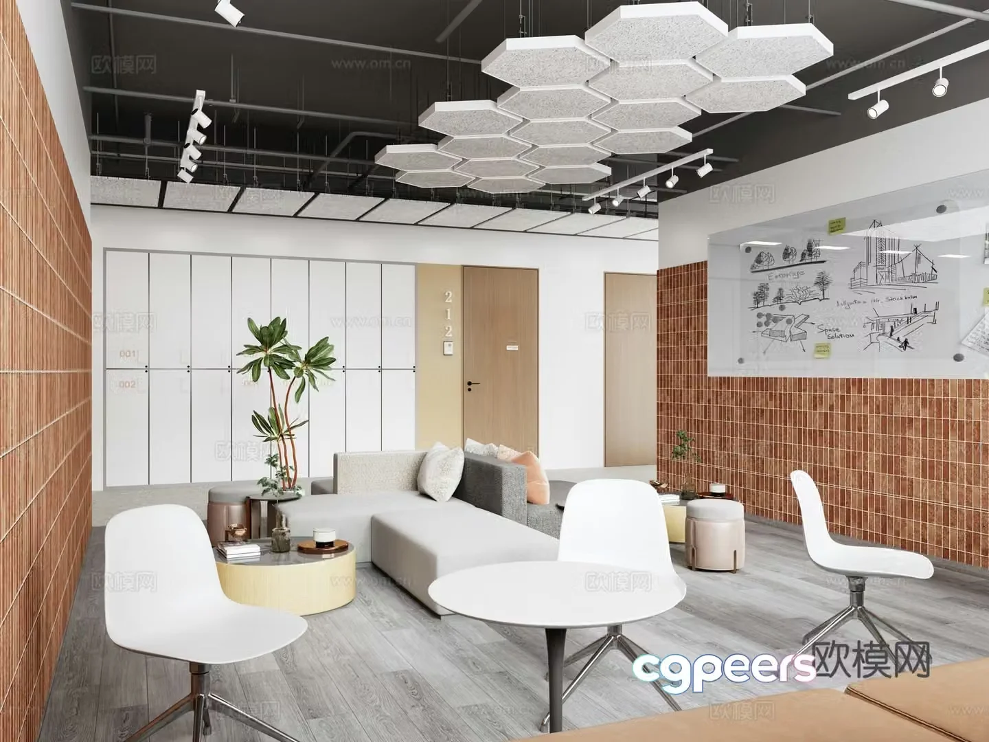 Modern office lounge area 3d model