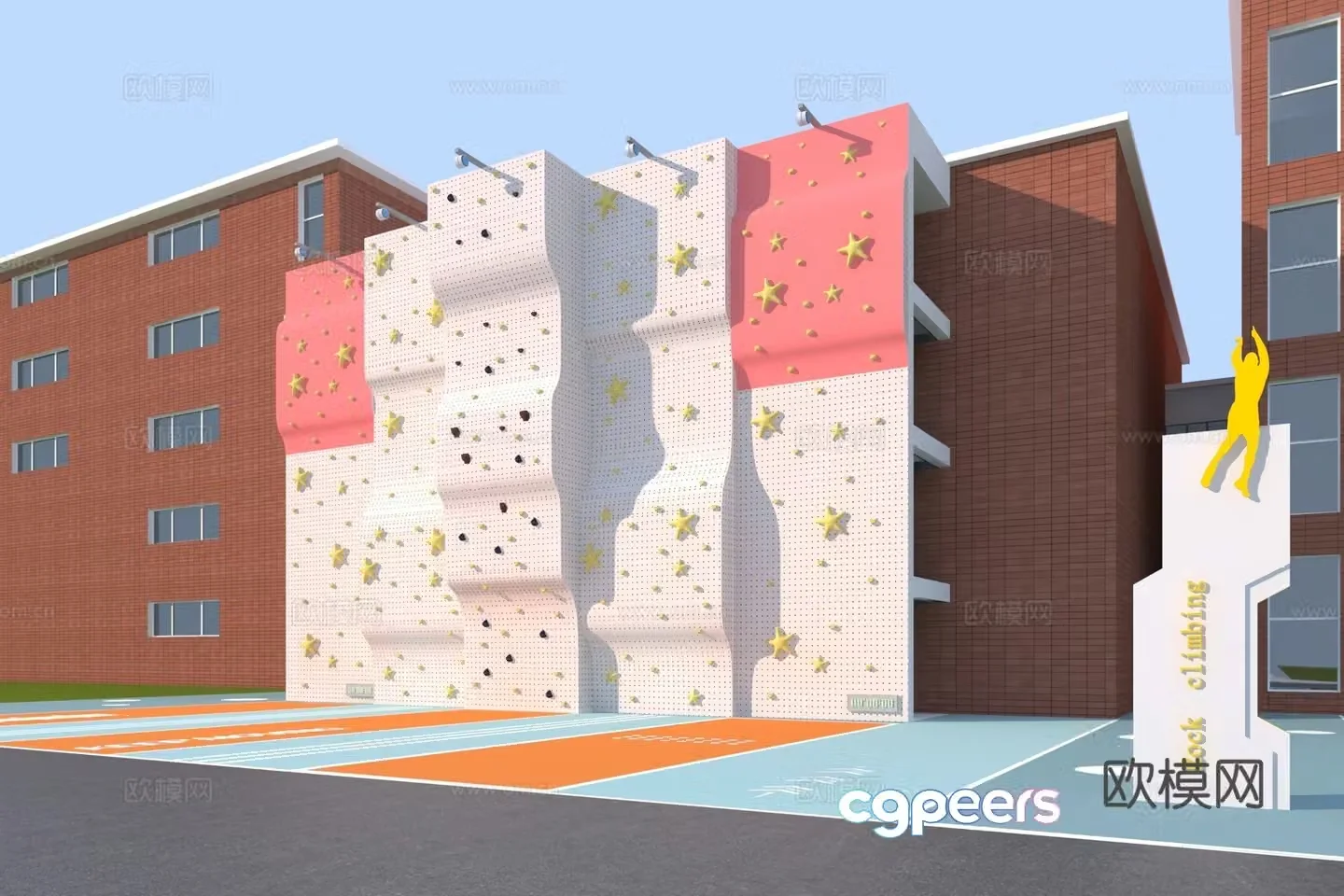 Modern campus rock climbing wall 3d model