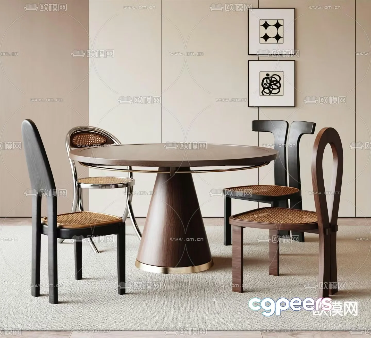 Medieval style dining table and chairs 3d model