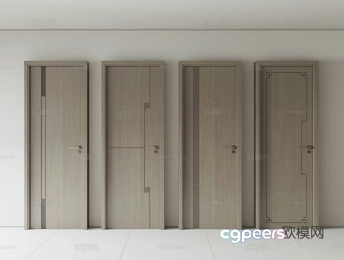 New Chinese style door wooden door single-open door 3D model