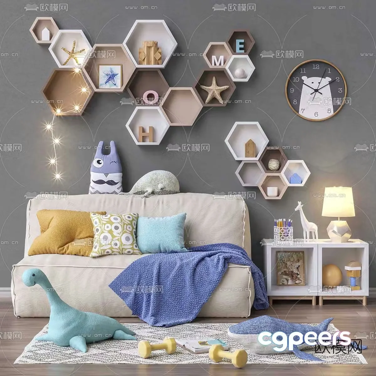 Modern children’s sofa shelf 3d model