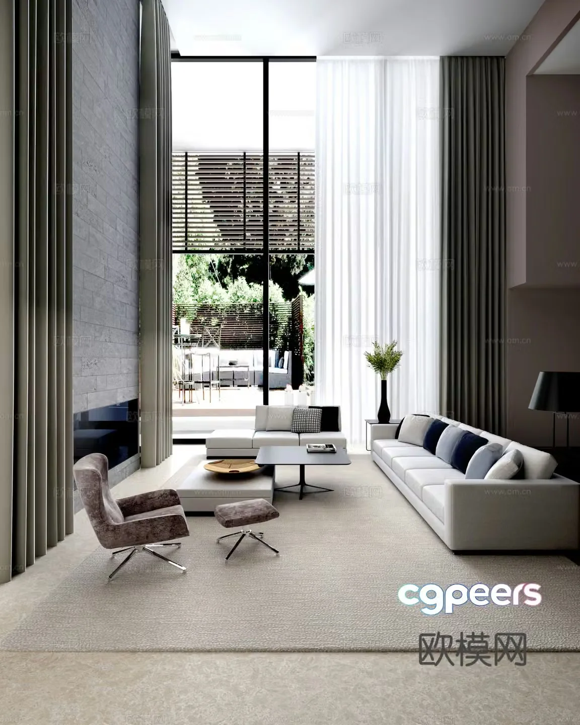 Modern villa living room 3d model
