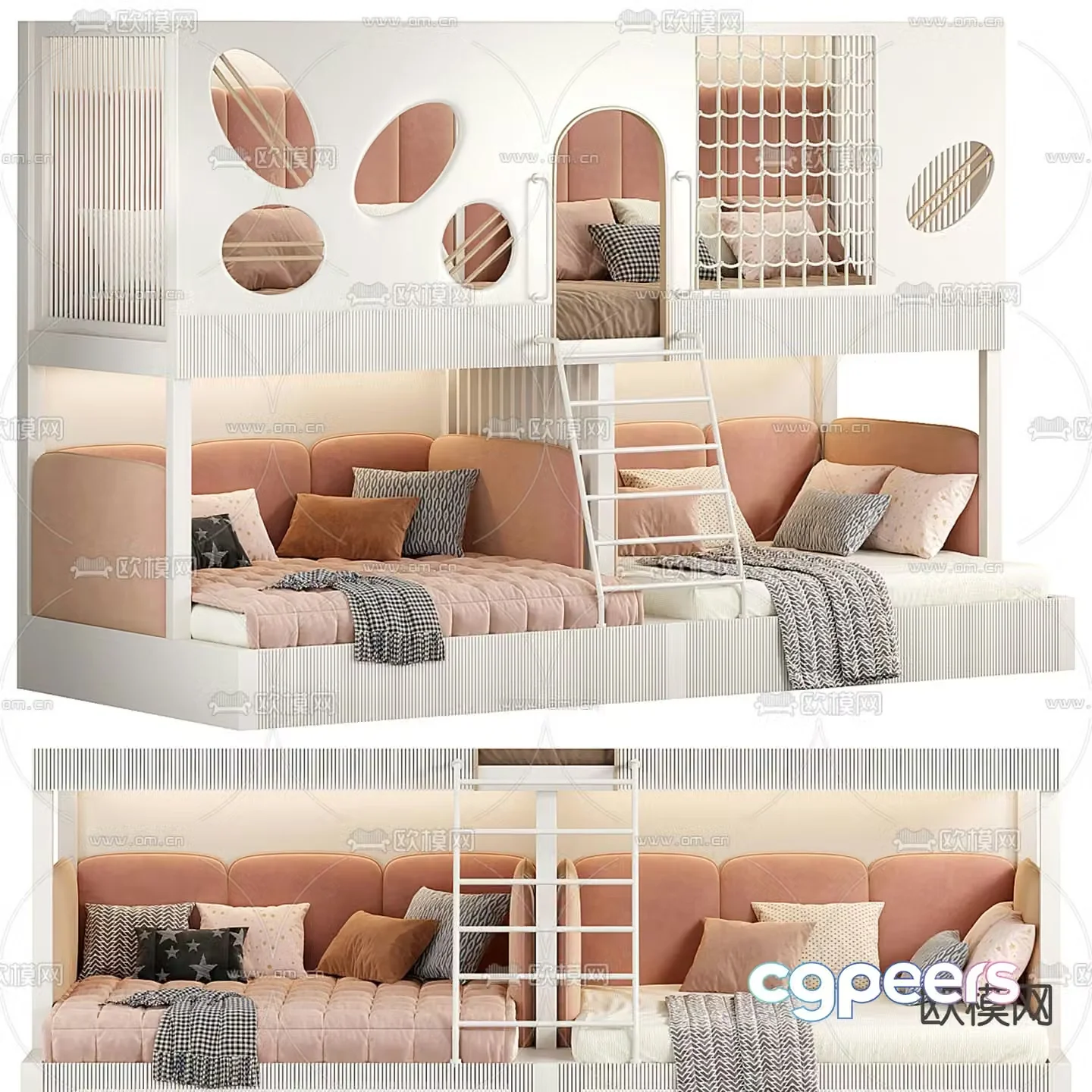Designer modern children’s bed bunk bed 3d model